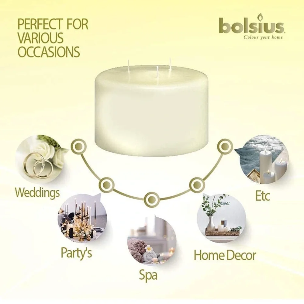 NEW LARGE Cream Bolsius Candle /smokeless / slow burn / non- scented